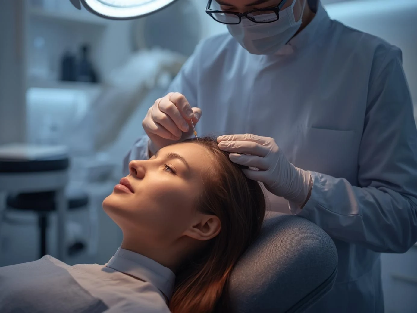 Aesthetic doctor performing GFC Hair Treatment in Lucknow for hair fall control and natural regrowth.